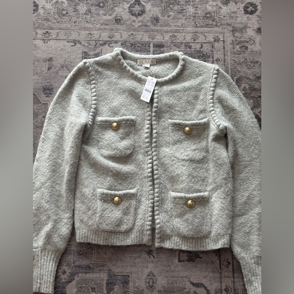 NWT J. Crew Light Gray Cardigan with Gold Buttons - Picture 4 of 6